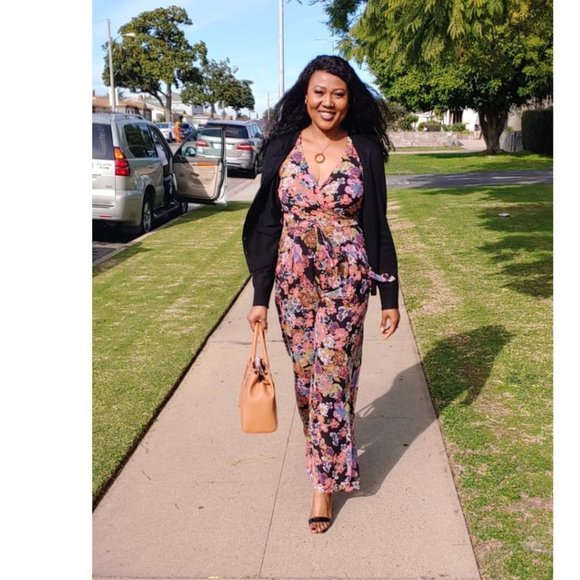 LULU'S Sweetest Romance Black Multi Floral Print Wide Leg Jumpsuit Size XS - Picture 5 of 12